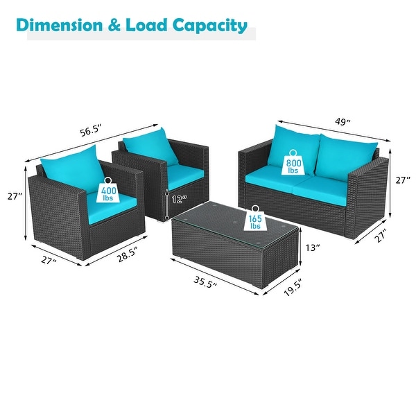 Gymax 4PCS Rattan Patio Conversation Set Outdoor Furniture Set w/