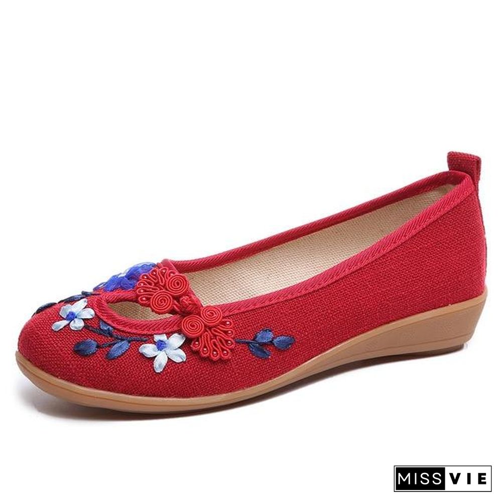 3D Flowers Women Linen Slip On Ballet Flats Breathable Fabric Shoes