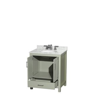 Wyndham Collection Sheffield 30 in. W x 22 in. D x 35.25 in . H Single Bath Vanity in Light Green with White Carrara Marble Top WCS141430SLGCMUNOMXX