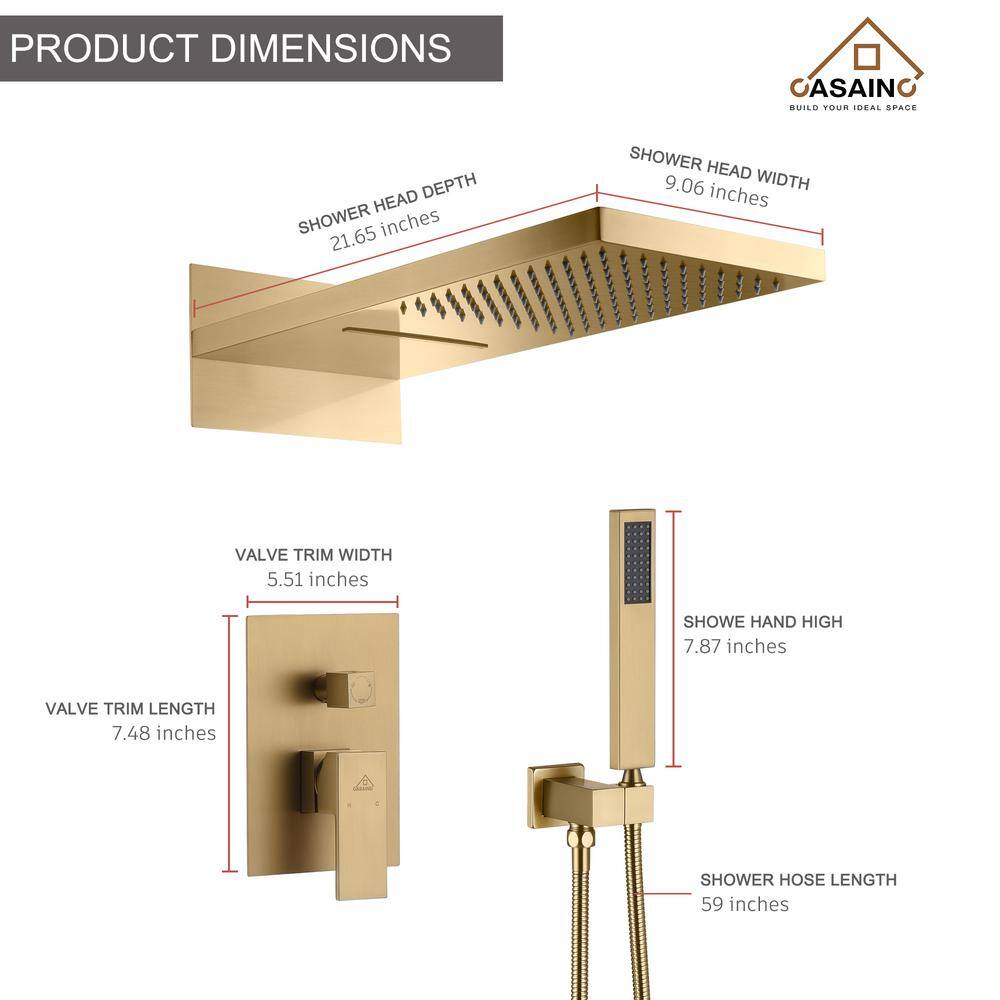 CASAINC 1-Spray Patterns with 2.5 GPM 22 in. Wall Mount Dual Shower Heads in Spot Resist Brushed Gold (Valve Included) M6630-A-22-BG