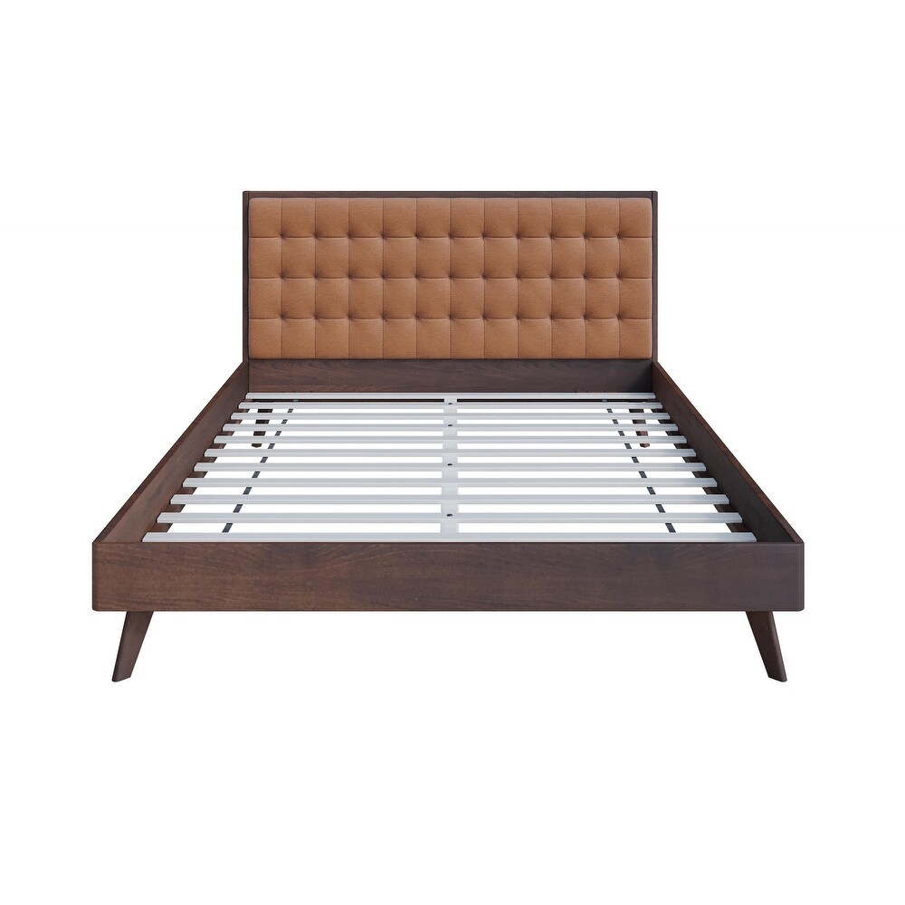 Hughes Mid century Modern Upholstered Platform Bed with Wood Frame