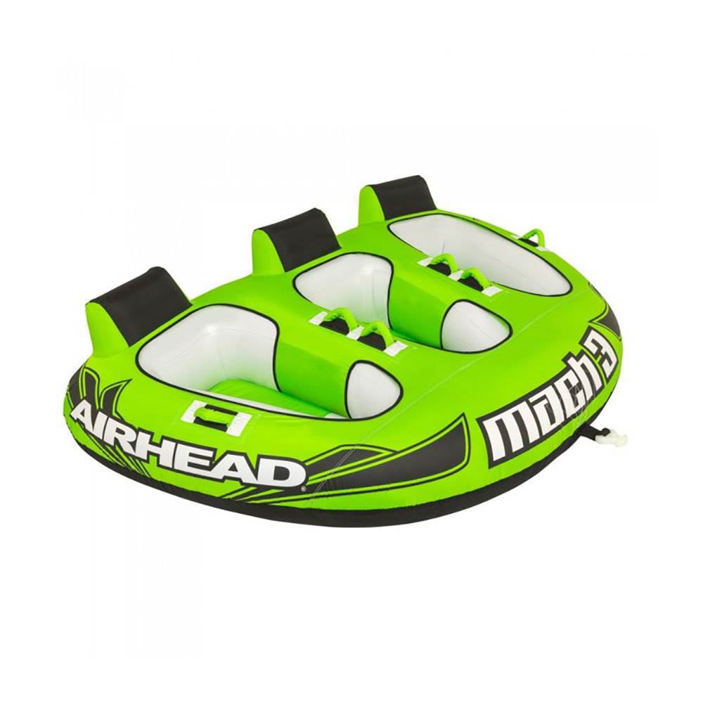 Airhead Mach 3 Three-Person Towable Boat Tube Float， Heavy-Duty Nylon， Green