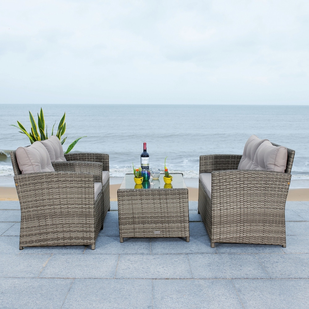 SAFAVIEH Outdoor Vellor 4 Piece Conversation Patio Set.