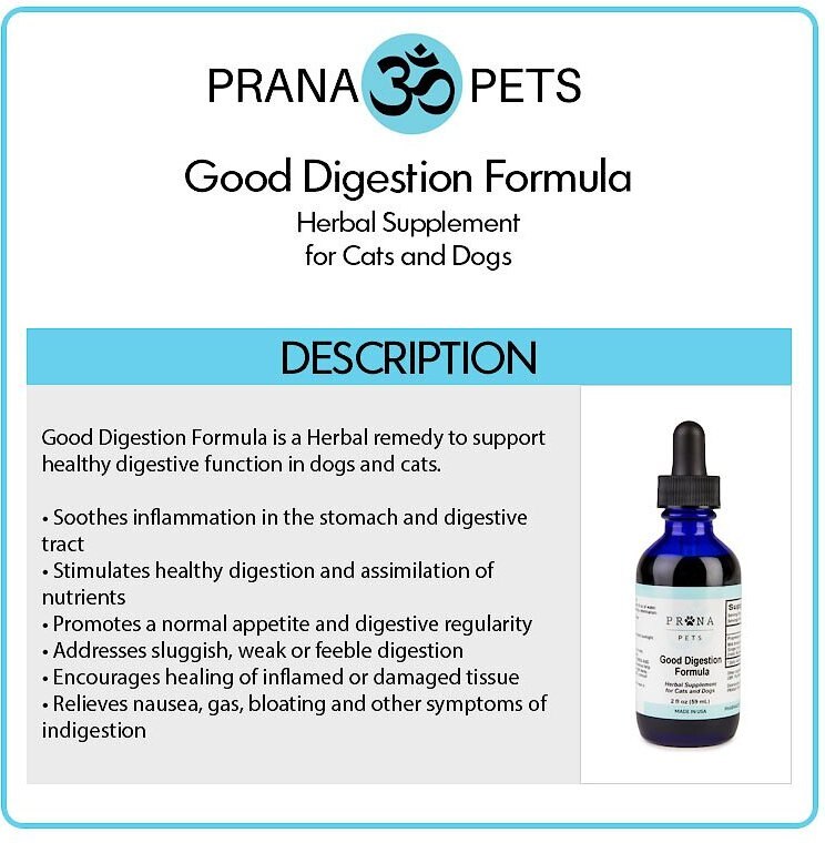 Prana Pets Good Digestion Formula Digestive Health Liquid Cat and Dog Supplement， 2-oz bottle