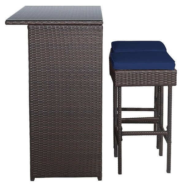 Costway Patio 3PCS Rattan Bar Table Stool Set Cushioned Chairs with