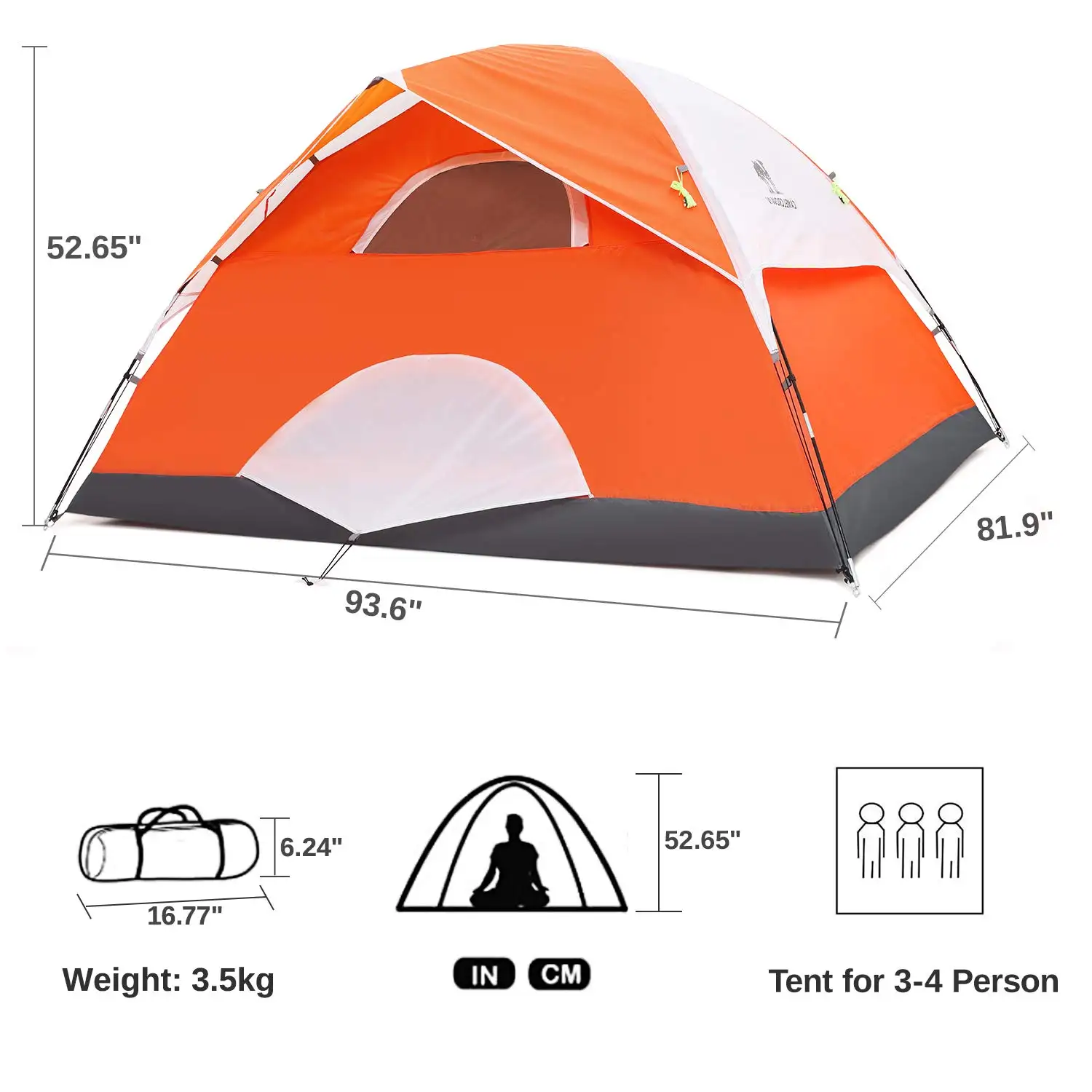 Outdoor Hiking Easy Setup Portable Water Resistant Dome 3/4 Person Pop Up Lightweight Camping Tent with Carry Bag