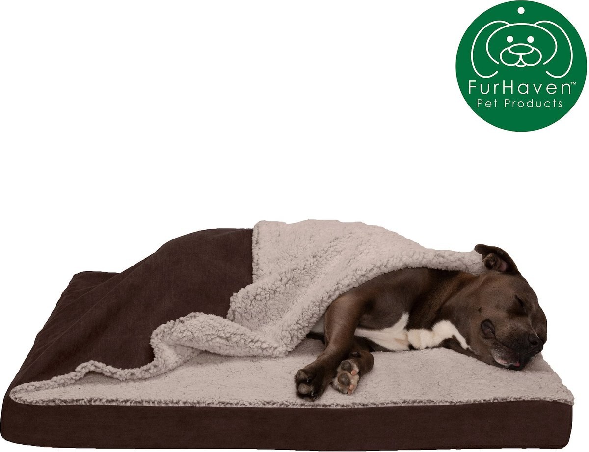 FurHaven Berber and Suede Blanket Top Cooling Gel Cat and Dog Bed