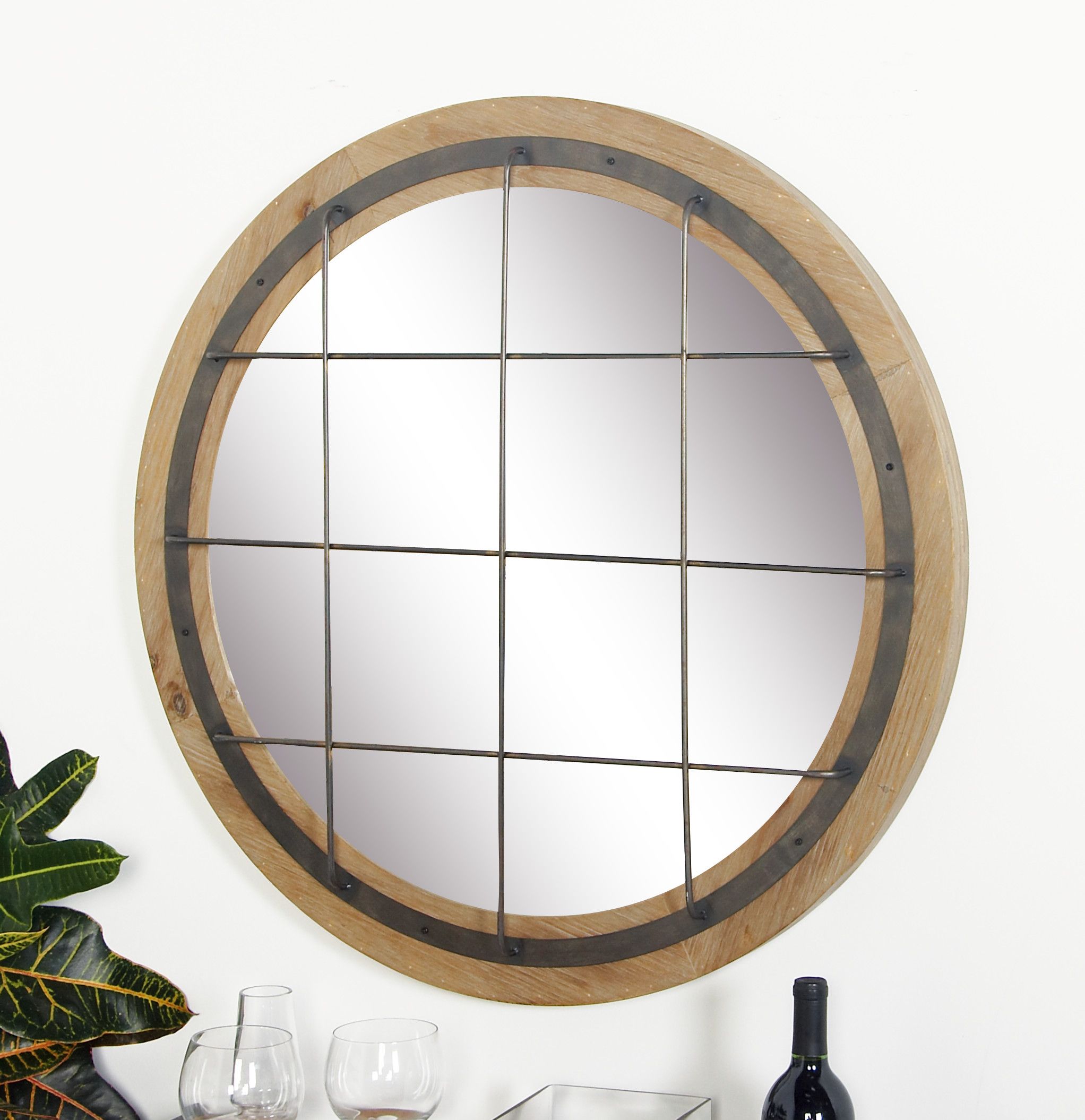 Blue Industrial Wood Wall Mirror 31 x 31