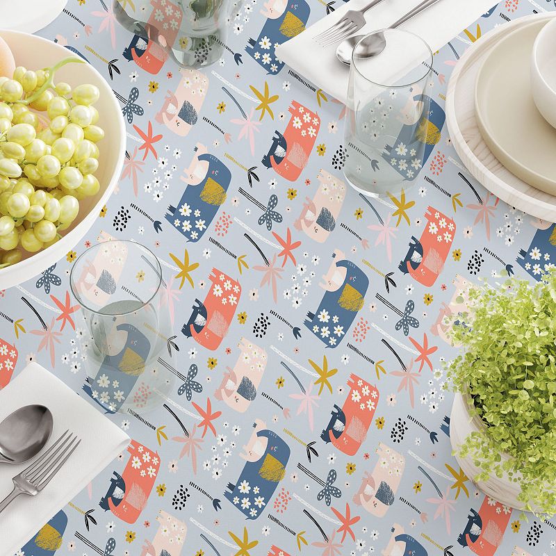 Square Tablecloth， 100% Polyester， 70x70， Elephants and Palm Trees