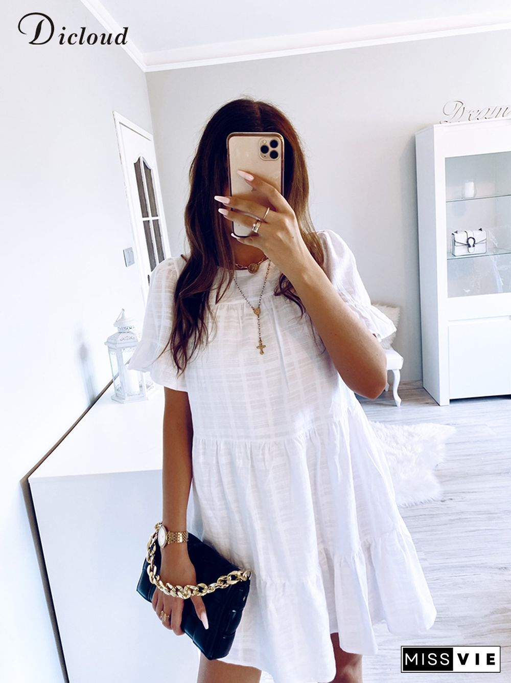 DICLOUD Boho White Cotton Summer Dresses For Women Loose Pregnancy Dress Elegant Party Beach Wedding Tunic Female Clothing