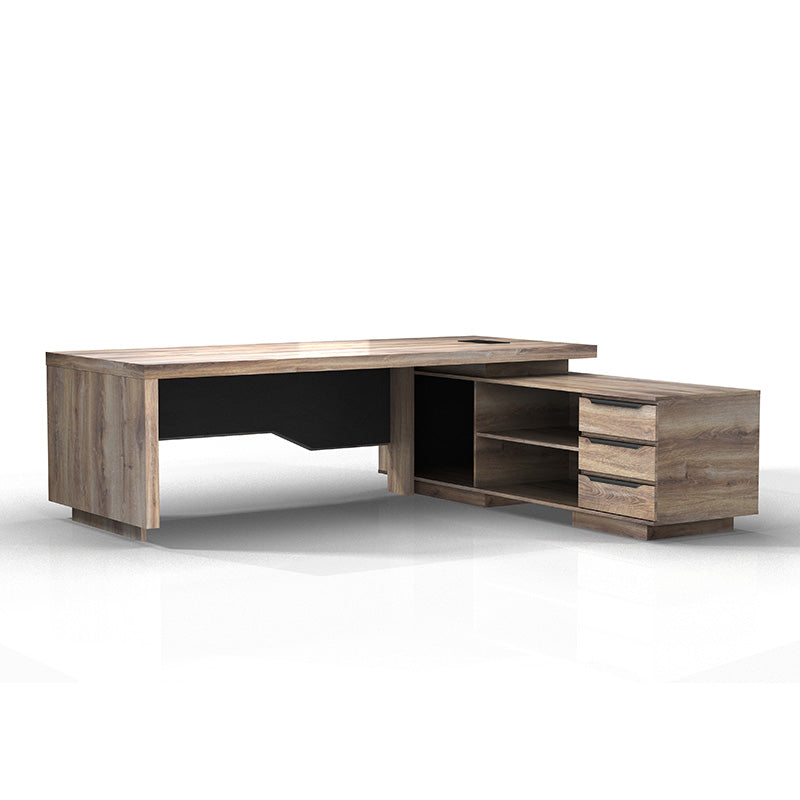 LARKIN Executive Desk with Right Return 2.4M - Warm Oak & Black