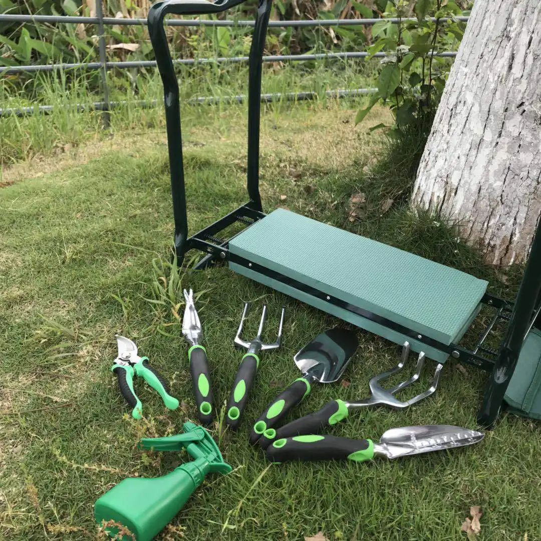 Army green indoor garden plant grow up Folding stool and toolkit garden hand tools processing factory