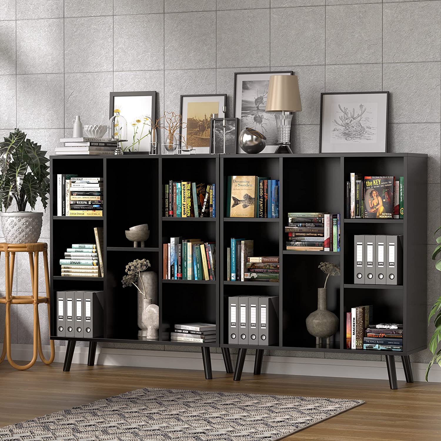 Small Freestanding Bookshelf 8 Storages Wood Book Shelves with Anti-Tilt Device for Bedroom, Office, Living Room