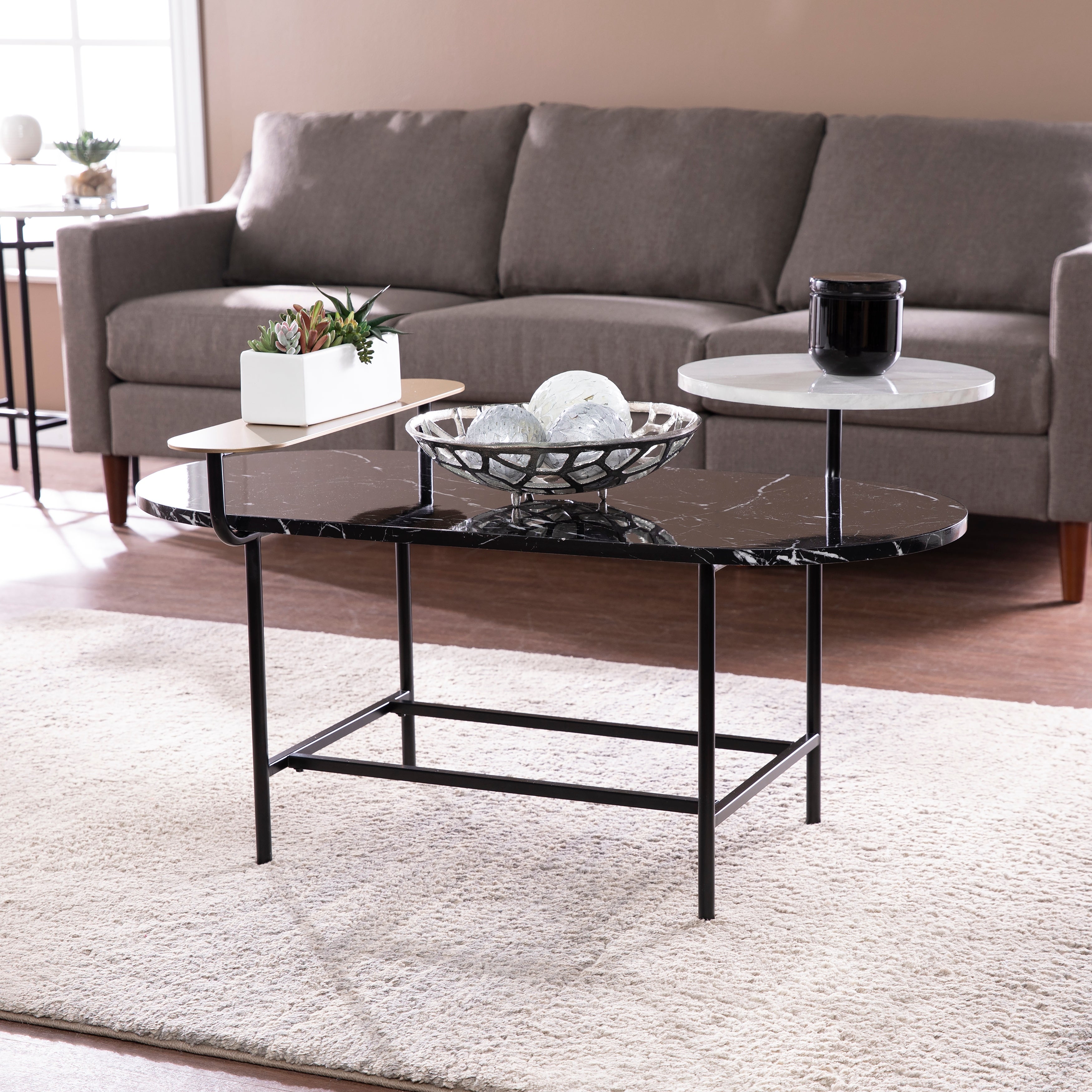 SEI Furniture Aasen Contemporary Black Stone Coffee Table