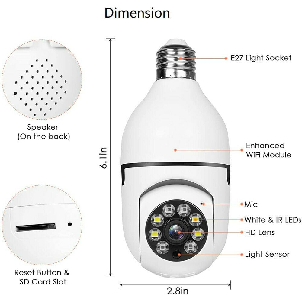 4PCS Wireless Security Camera， 2.4G and 5G Wifi Outdoor Light Bulb Camera， E27 1080P HD Outdoor Camera Light Bulb， Night Vision Motion Detection Remote View for Home Surveillance