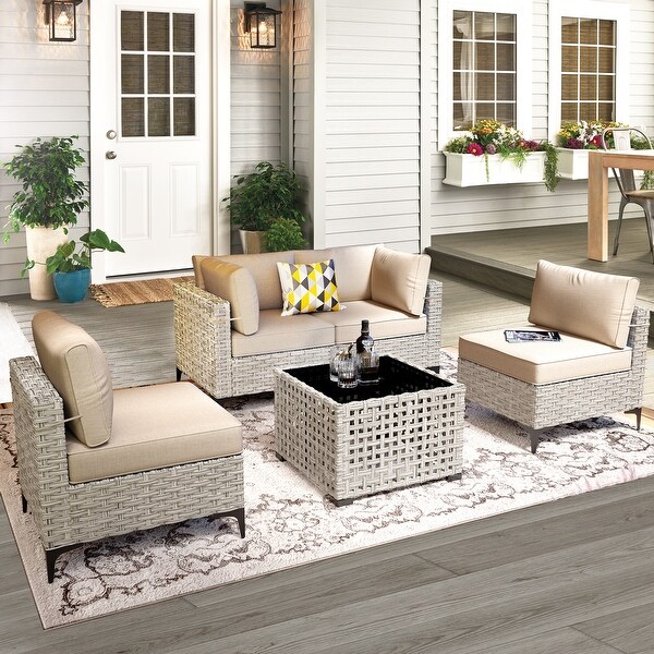 XIZZI 5piece Patio Furniture Wicker Sectional Sofa Set