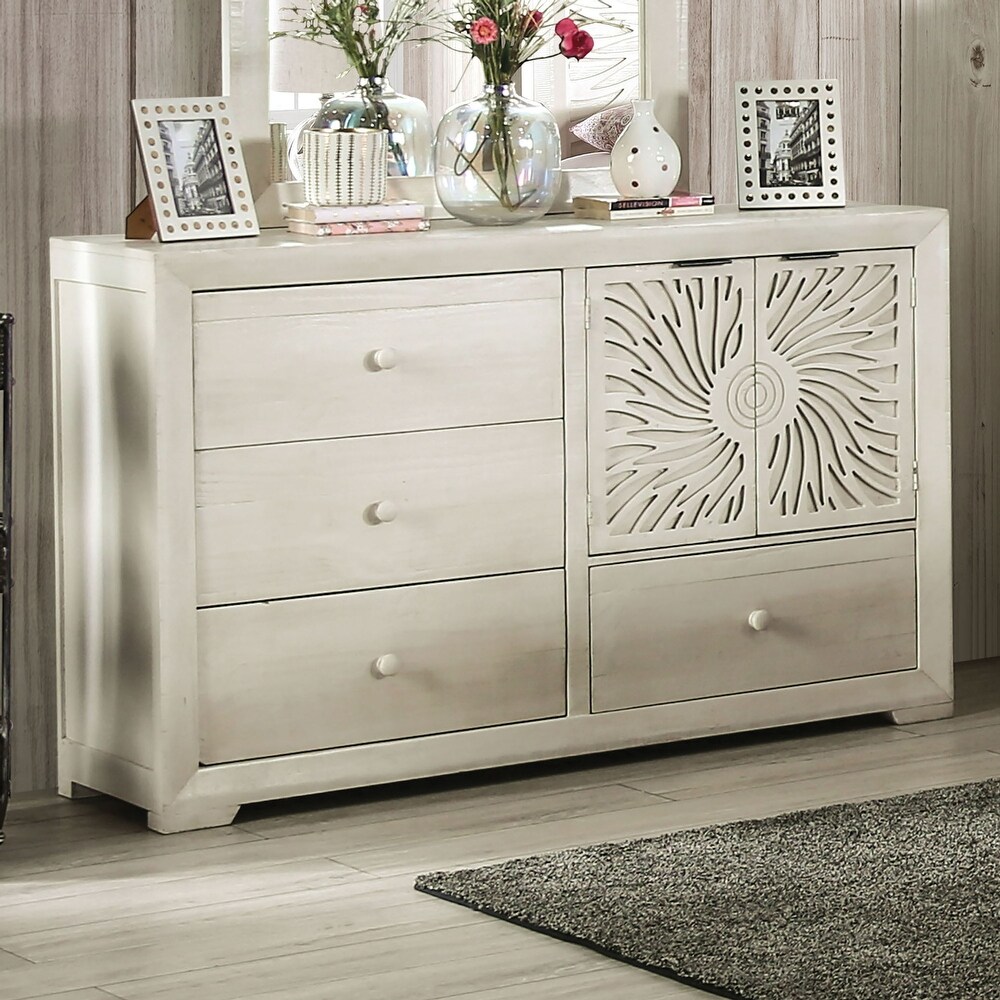 Toddlee Bohemian Ivory 2 piece 4 Drawer Dresser and Mirror Set by Furniture of America