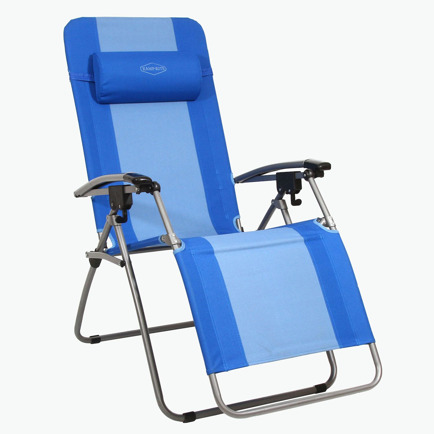 Kamp-Rite Folding Reclining Zero Gravity Chair w/ Headrest Pillow， Blue (2 Pack)