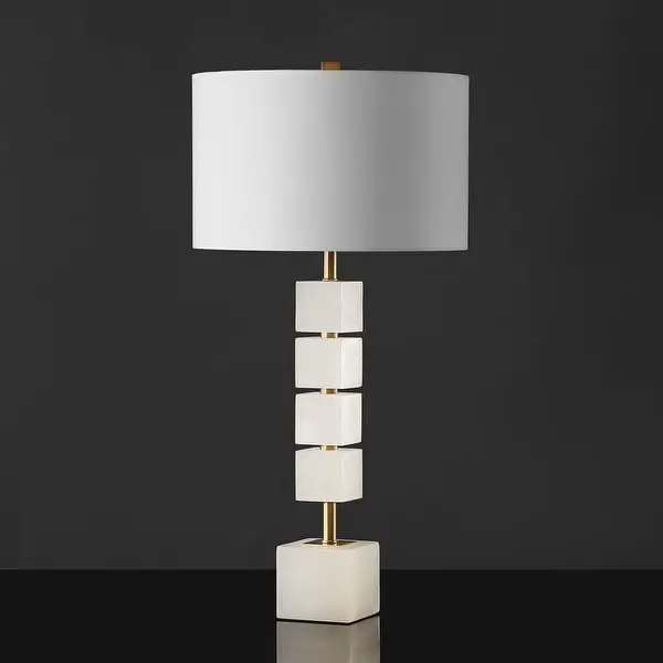 SAFAVIEH Couture Lighting 30-inch Johnny Alabaster Table Lamp - 15 IN W x 15 IN D x 30 IN H