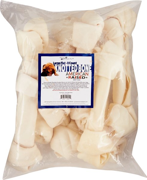 Pure and Simple Pet Flat Knotted Rawhide Bone Dog Treat， Large