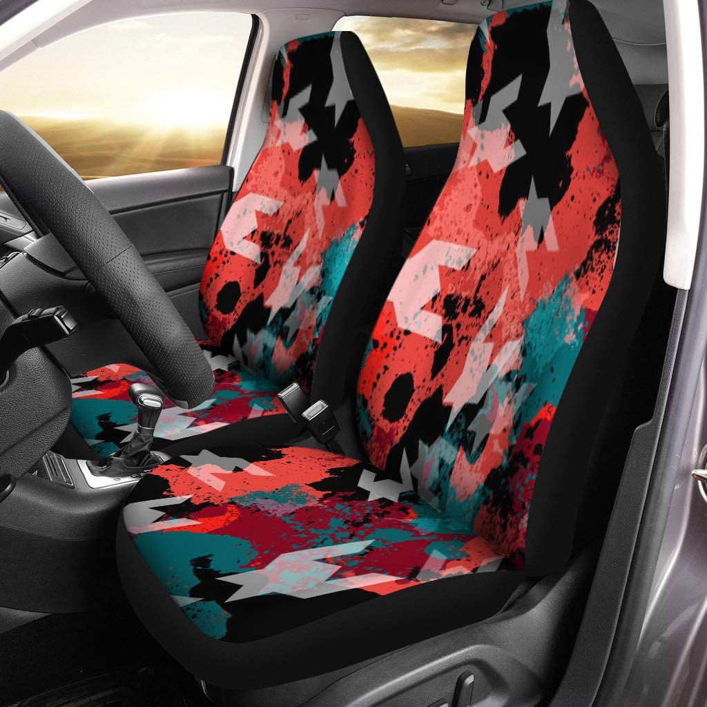 ZHANZZK Set of 2 Car Seat Covers Abstract Houndstooth Dogtooth Watercolor Effect and Autumn Camo Camouflage Universal Auto Front Seats Protector Fits for Car，SUV Sedan，Truck