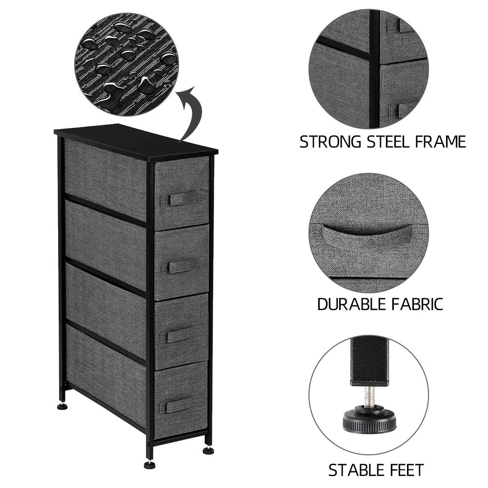 Ktaxon Dresser Organizer, Dresser Storage Chest for Bedroom Closet w/Tower Wood Top, 4 Drawers Removable Fabric Bins, Gray