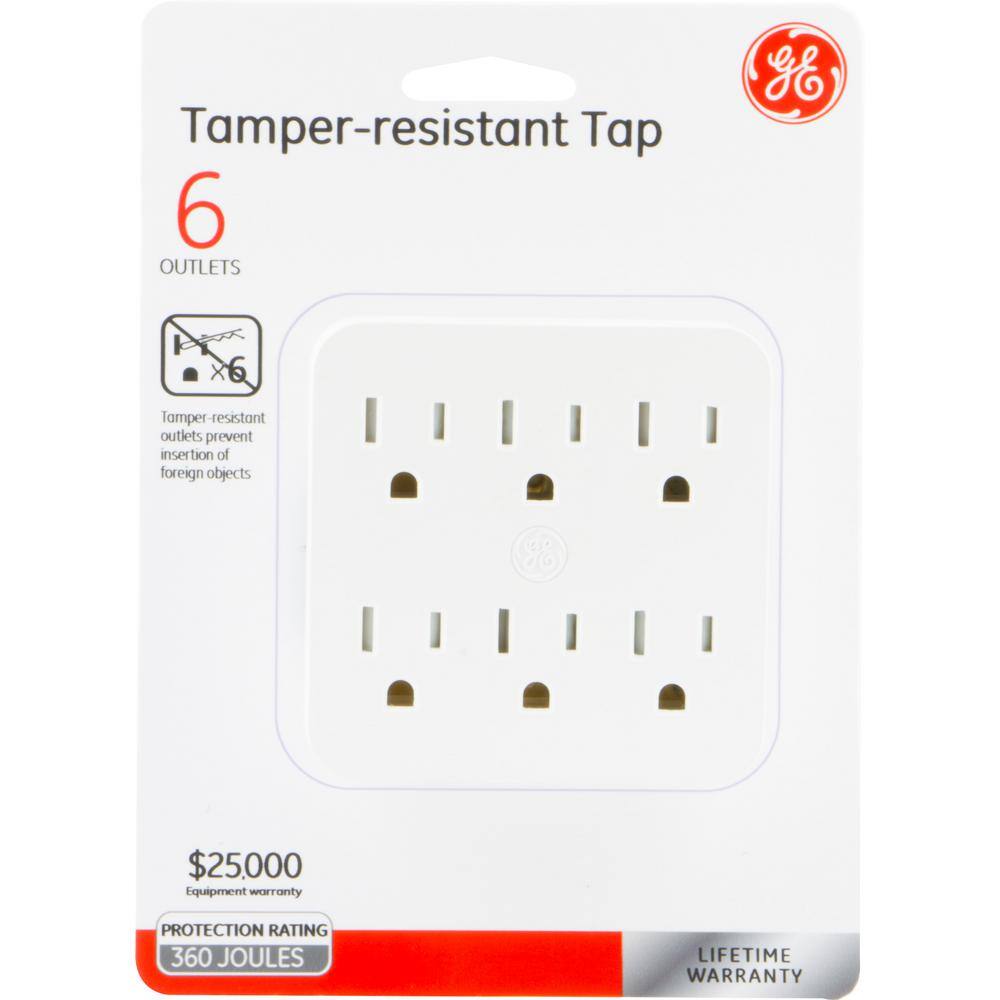 GE 6-Outlet Surge Protector Tap with Tamper Resistant White 37155