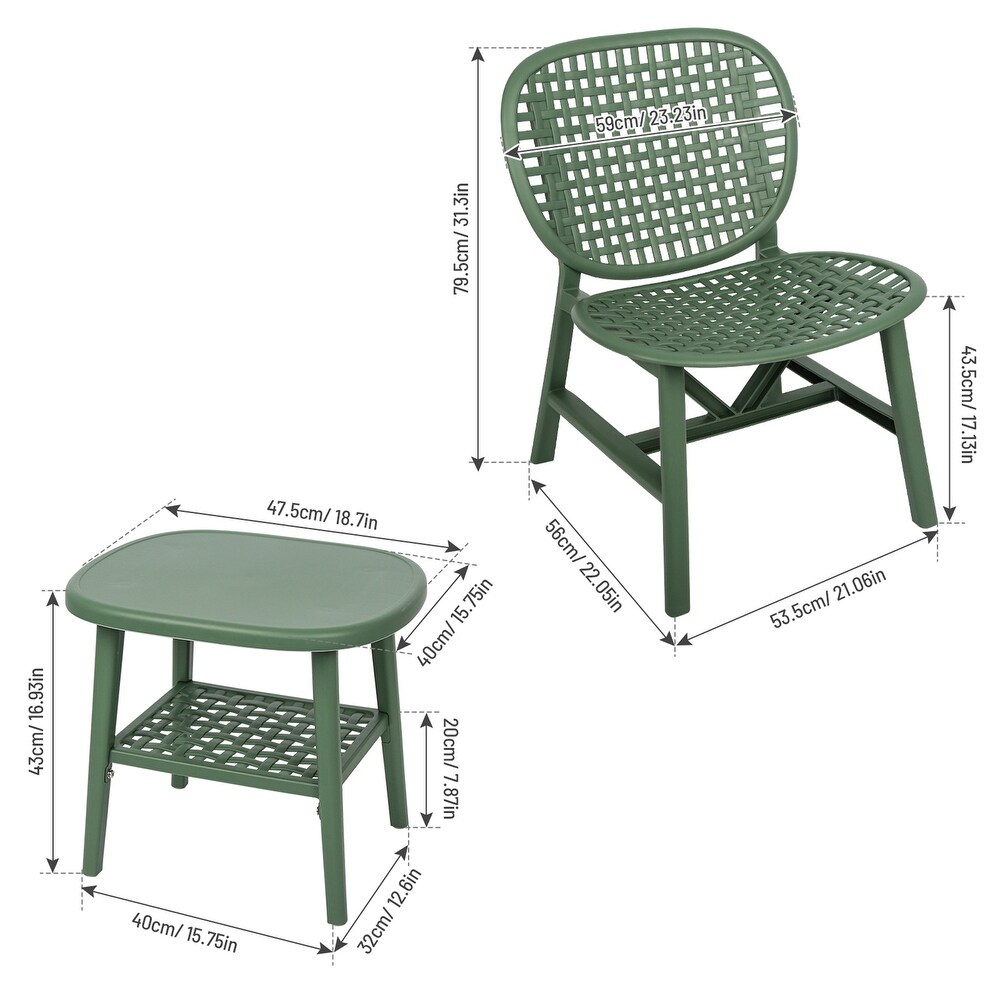 3 Pieces Patio Table Chair Set With Open Shelf