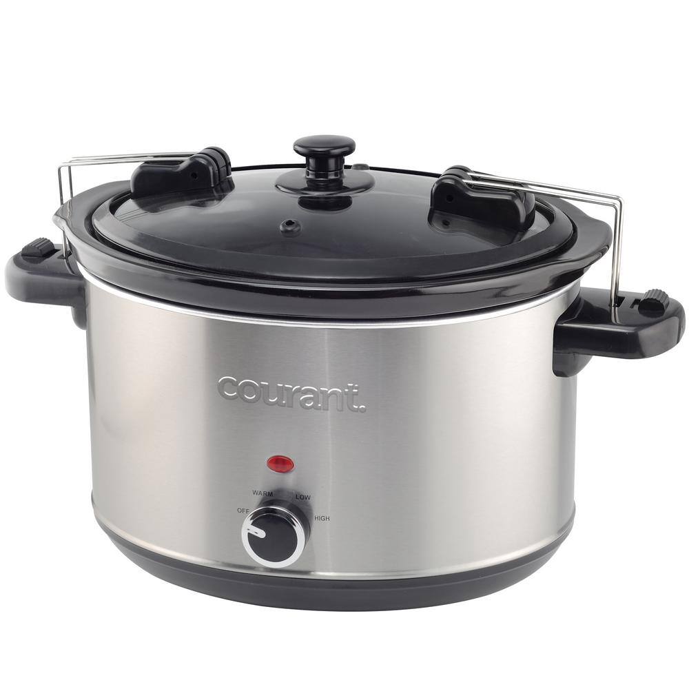 Courant 6-qt. Slow Cooker with Locking Lid Warm Settings Stainproof Stoneware Pots Stainless Steel MCSC6047ST974