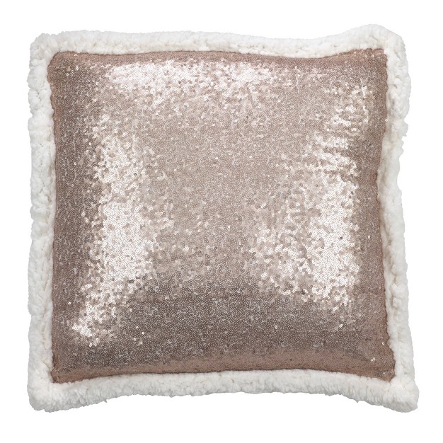 Poly Filled With Faux Shearling Square Sequin Throw Pillow Champagne Saro Lifestyle