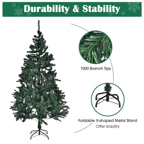 Yescom Christmas Tree Artificial，7Ft Green Xmas Tree，Folded Hinged，1000 Branch Tips Party Decoration