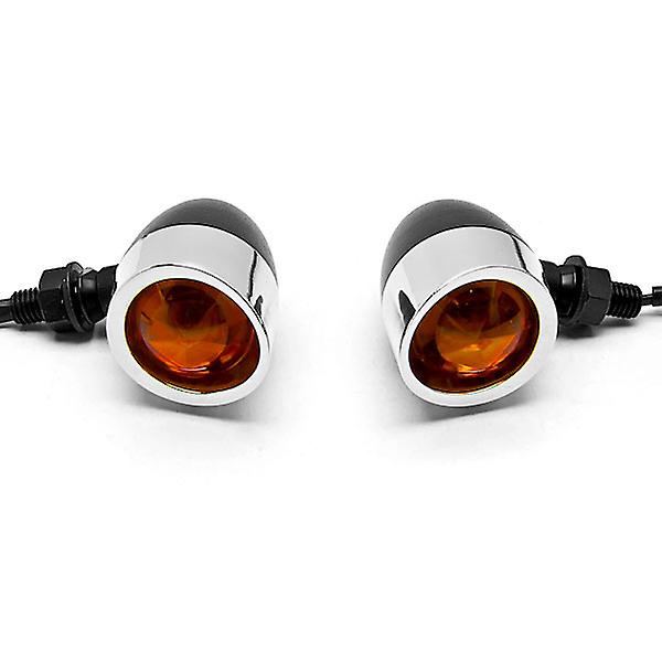 2pc Black / Chrome Motorcycle Turn Signals Lights Compatible with Harley Davidson Softail Night Train Deluxe FLSTNI