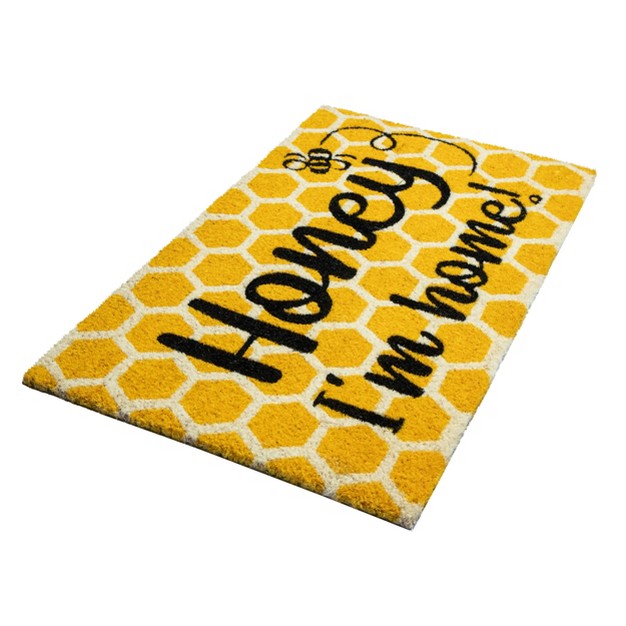 X 2 x27 4 quot Honey I x27 m Home Indoor outdoor Coir Doormat White black yellow Entryways