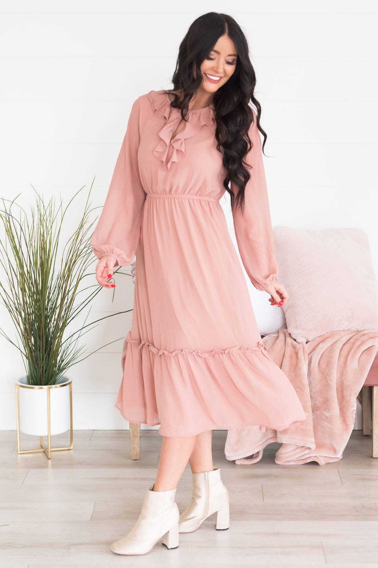 The Faith Modest Ruffle Dress