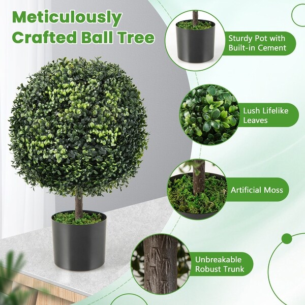 Costway 2PC 22'' Artificial Boxwood Topiary Ball Tree Office Garden