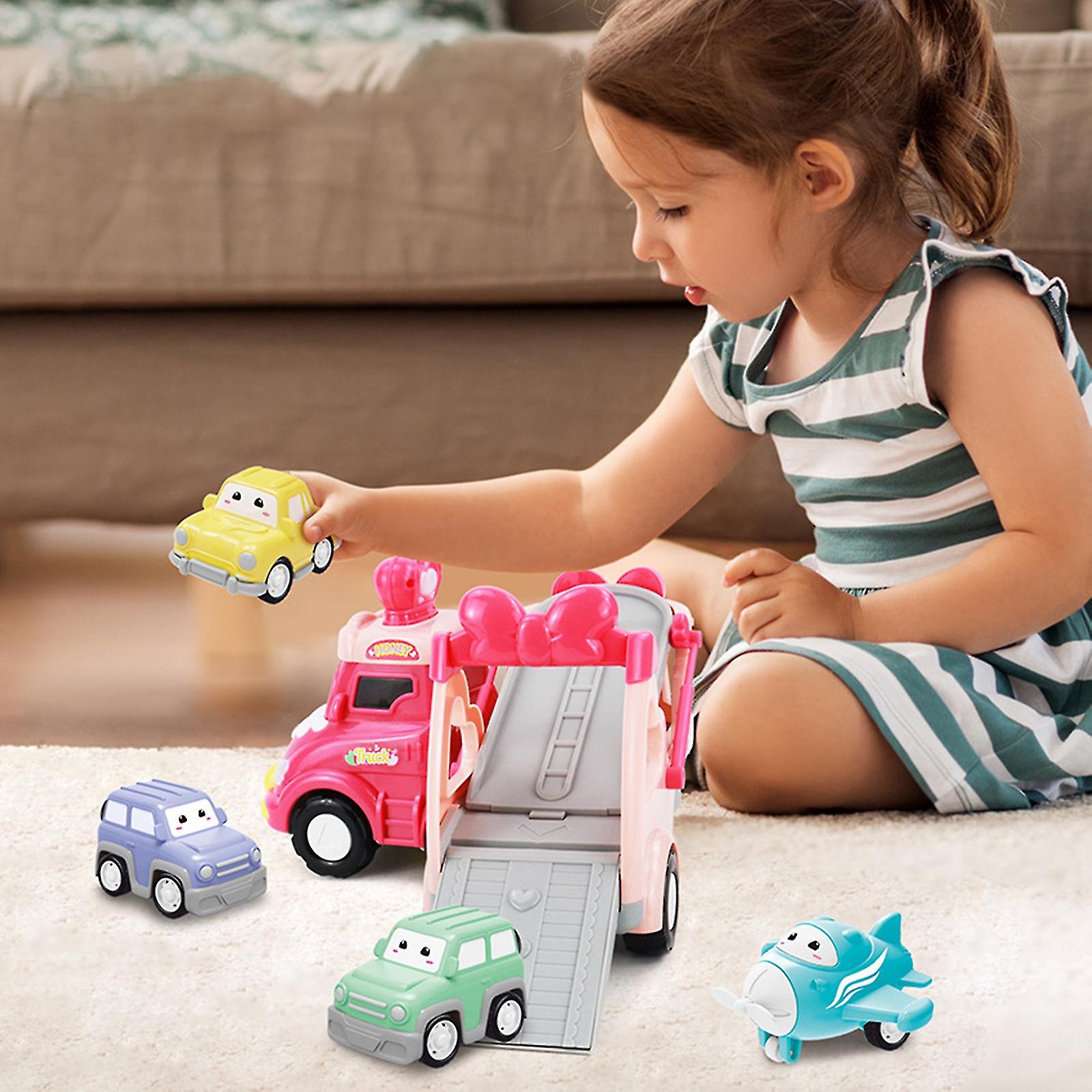 5 In 1 Transport Toy Trucks For Toddlers With Lights Music Pink Princess Car Toys