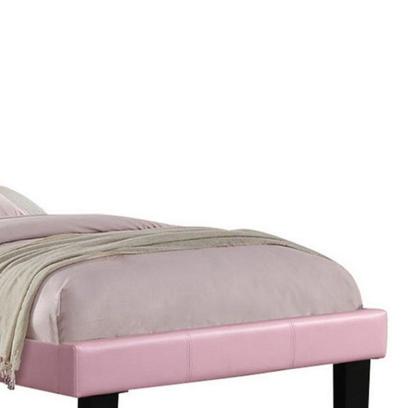 Silky And Sheeny Wooden Full Bed With Pink PU Tufted Head Board， Pink Finish