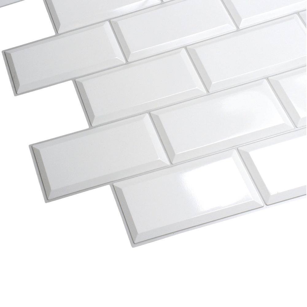 Dundee Deco 3D Falkirk Retro III 38 in. x 19 in. Pearl White Faux Tile PVC Decorative Wall Paneling (10-Pack) GRHDPG7125-10