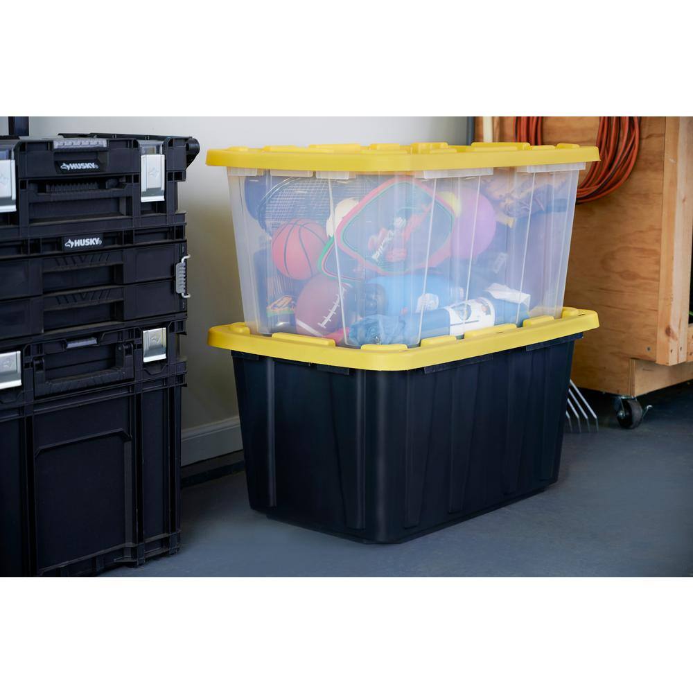 HDX 27 Gal. Storage Tote in Clear with Yellow Lid 206231