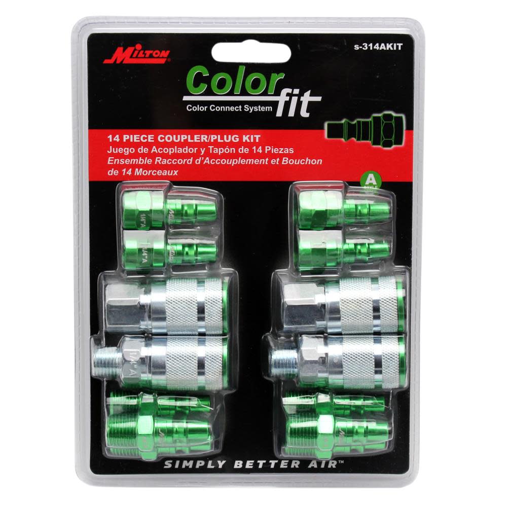 ColorFit® by Milton® S-314AKIT Coupler and Plug Kit ; (A-Style， Green) ; 1/4 NPT， (14-Piece)