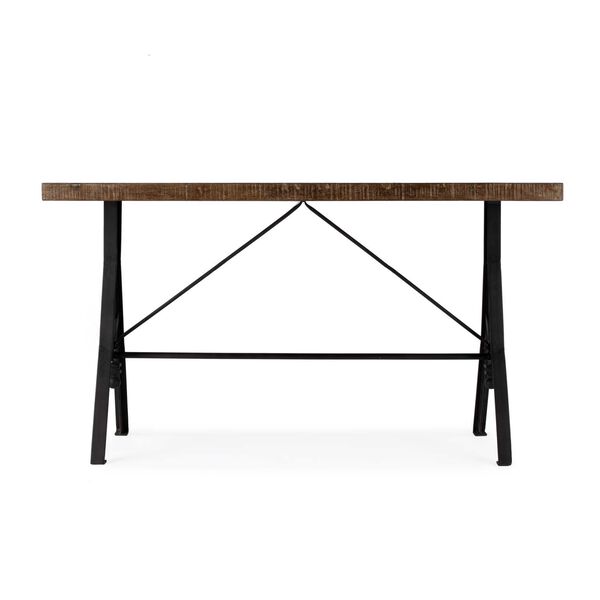 Croyden Natural Brown Black Wood and Iron Trestle Console Table