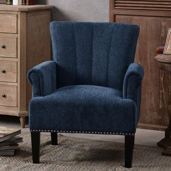 Modern Polyester Accent Chair， Tufted Armchair with Rivet for Living Room Bedroom