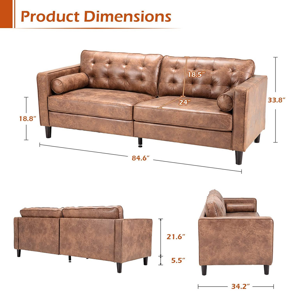 Mid Century Sofa Couch  Tufted Synthetic Suede Fabric   Transitional   Sectional Sofas   by Imtinanz  LLC  Houzz