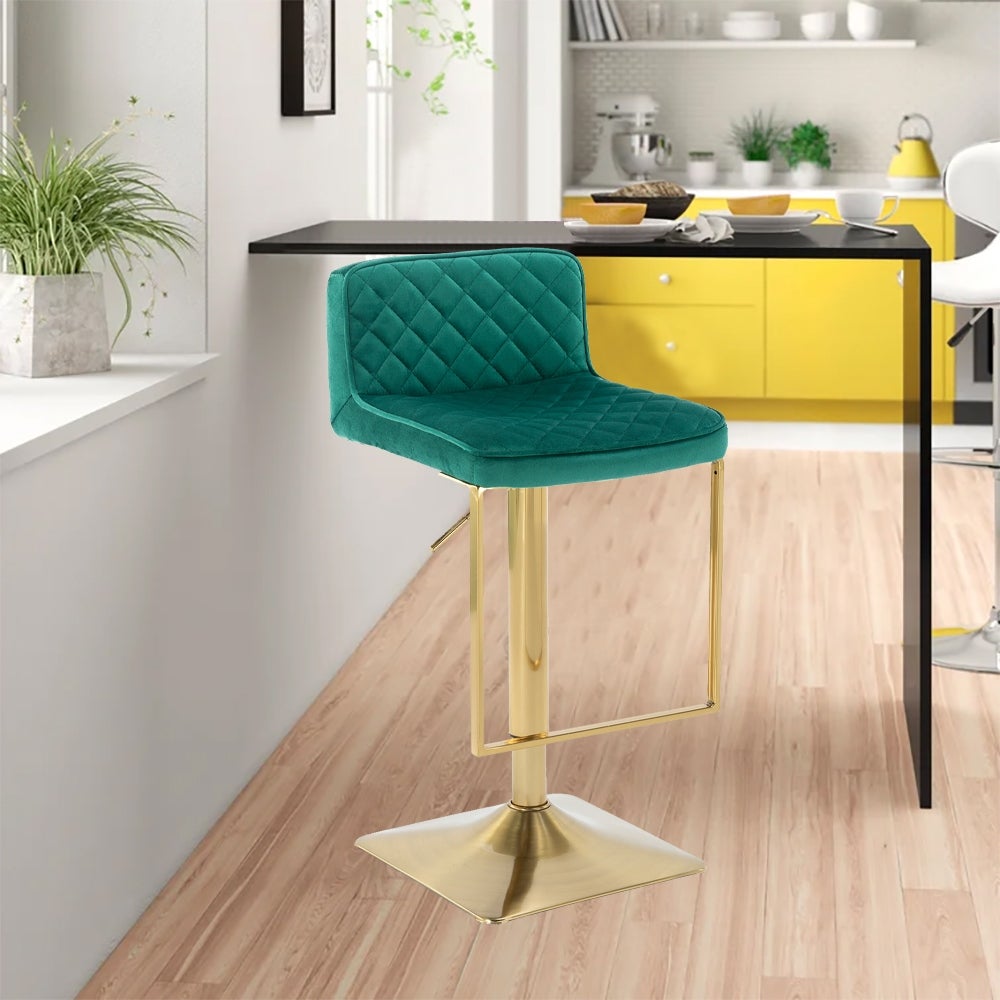 31.89 in. Adjustable Height Metal Frame Bar Stool with Velvet Seat