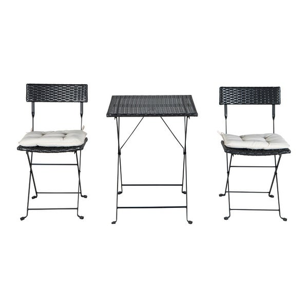 3-Piece Teak Wood Outdoor Bistro Set Folding Table and Chair Set with White Cushion - Overstock - 35219001