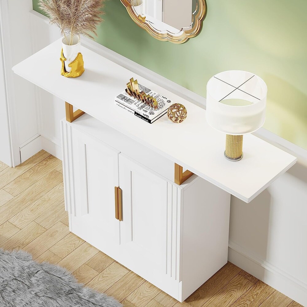 55 inches White Console Table with Storage and Door  Entryway Table