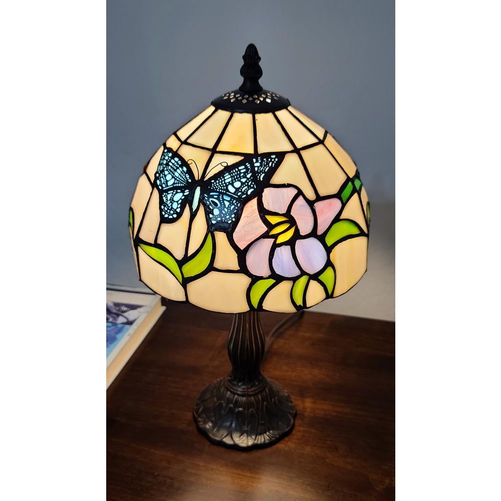 15"  Style Stained Glass Blue Butterfly Table Lamp