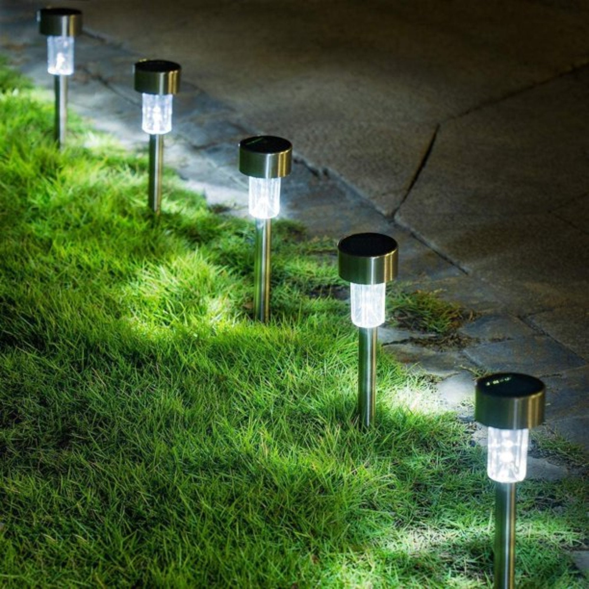 JOPESO 12Pack Solar Landscape Lights Outdoor LED Lawn Lamp Solar Powered Garden Pathway Light Waterproof Seal Stainless Steel Sidwalk Lights for Walkway Yard Backyard Lawn Garden Decor (White Light)