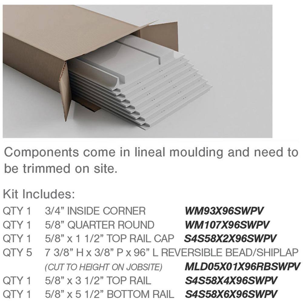 Ekena Millwork 58 in. x 96 in. x 40 in. PVC Deluxe Shiplap Nickel Wainscoting Moulding Kit (for Heights up to 41-58 in.) WPKP40NGD