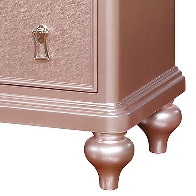 Contemporary Solid Wood Night Stand With Mirror Trim， Pink